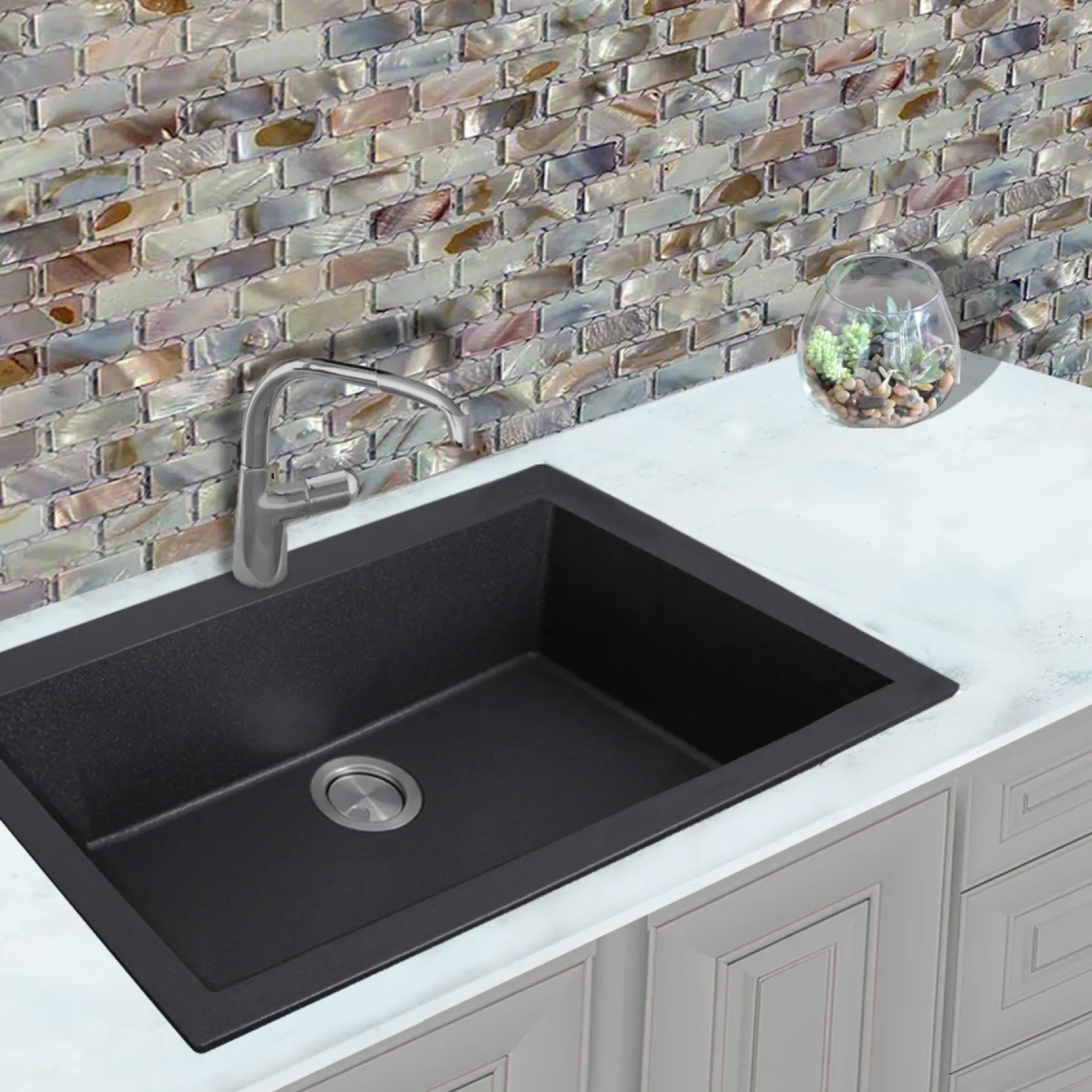 Nantucket Sinks Plymouth 30" Granite Composite Kitchen Sink, Black, PR3020-DM-BL