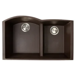 Nantucket Sinks Plymouth 33" Granite Composite Kitchen Sink, 60/40 Double Bowl, Brown, PR6040-BR-UM