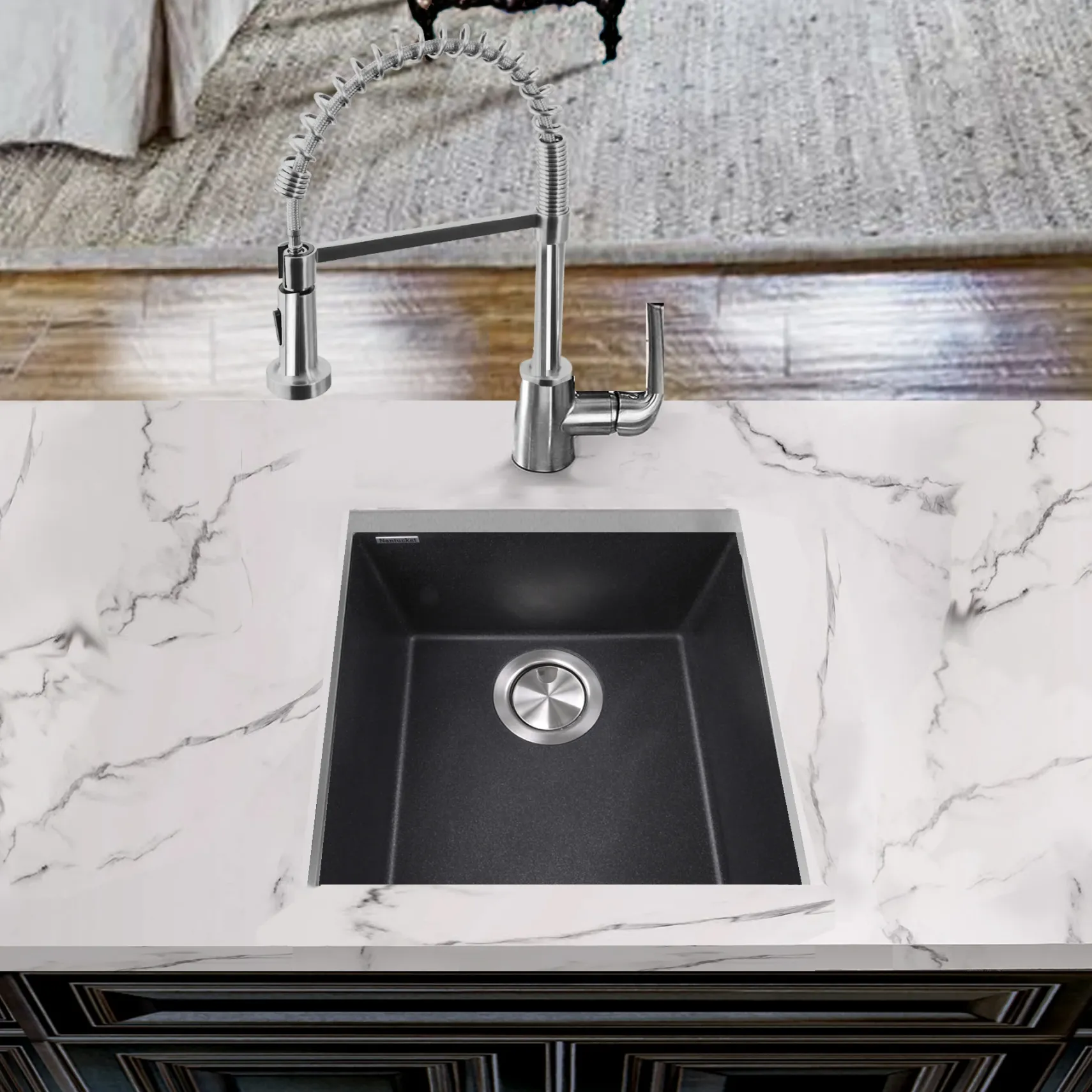 Nantucket Sinks Plymouth 16" Granite Composite Bar Sink, Black, PR1716-BL