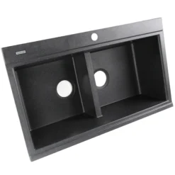 Nantucket Sinks Plymouth 34" Granite Composite Kitchen Sink, 50/50 Double Bowl, Black, PR3420PS-BL