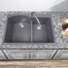 Nantucket Sinks Plymouth 33" Granite Composite Kitchen Sink, 60/40 Double Bowl, Titanium, PR6040-TI