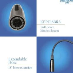 Nantucket Sinks Premium Kitchen 1.75 GPM Lever Stainless Steel Kitchen Faucet, Lever, KFPD16BRS