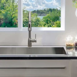 Nantucket Sinks Premium Kitchen 1.75 GPM Lever Stainless Steel Kitchen Faucet, Lever, KFPD16BRS