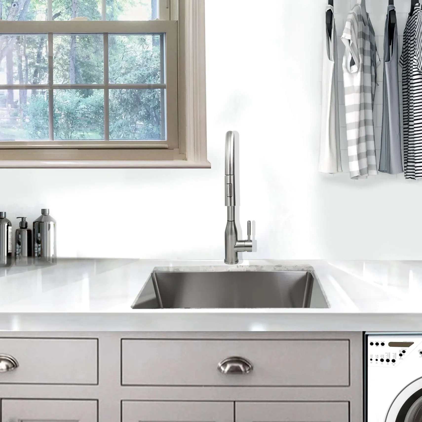Nantucket Sinks Pro Series 23" Undermount 304 Stainless Steel Laundry/Utility Sink with Accessories, SR2318-12-16