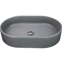 Nantucket Sinks Regatta 23.75" x 15.75" Oval Fireclay Bathroom Vessel Sink with Accessories, Matte Concrete, RC5022C
