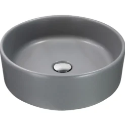 Nantucket Sinks Regatta 15.75" Diameter Round Fireclay Bathroom Vessel Sink with Accessories, Matte Concrete, RC4011C