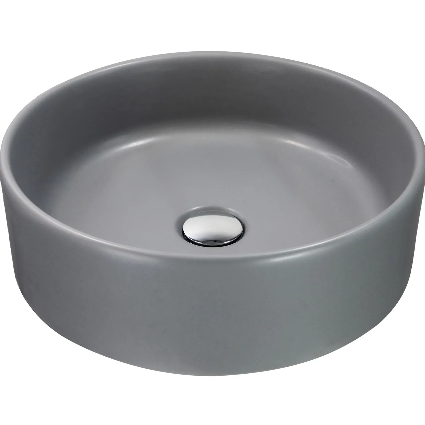 Nantucket Sinks Regatta 15.75" Diameter Round Fireclay Bathroom Vessel Sink with Accessories, Matte Concrete, RC4011C