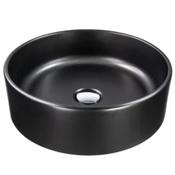 Nantucket Sinks Regatta 15.75" Diameter Round Fireclay Bathroom Vessel Sink with Accessories, Matte Black, RC4011MB