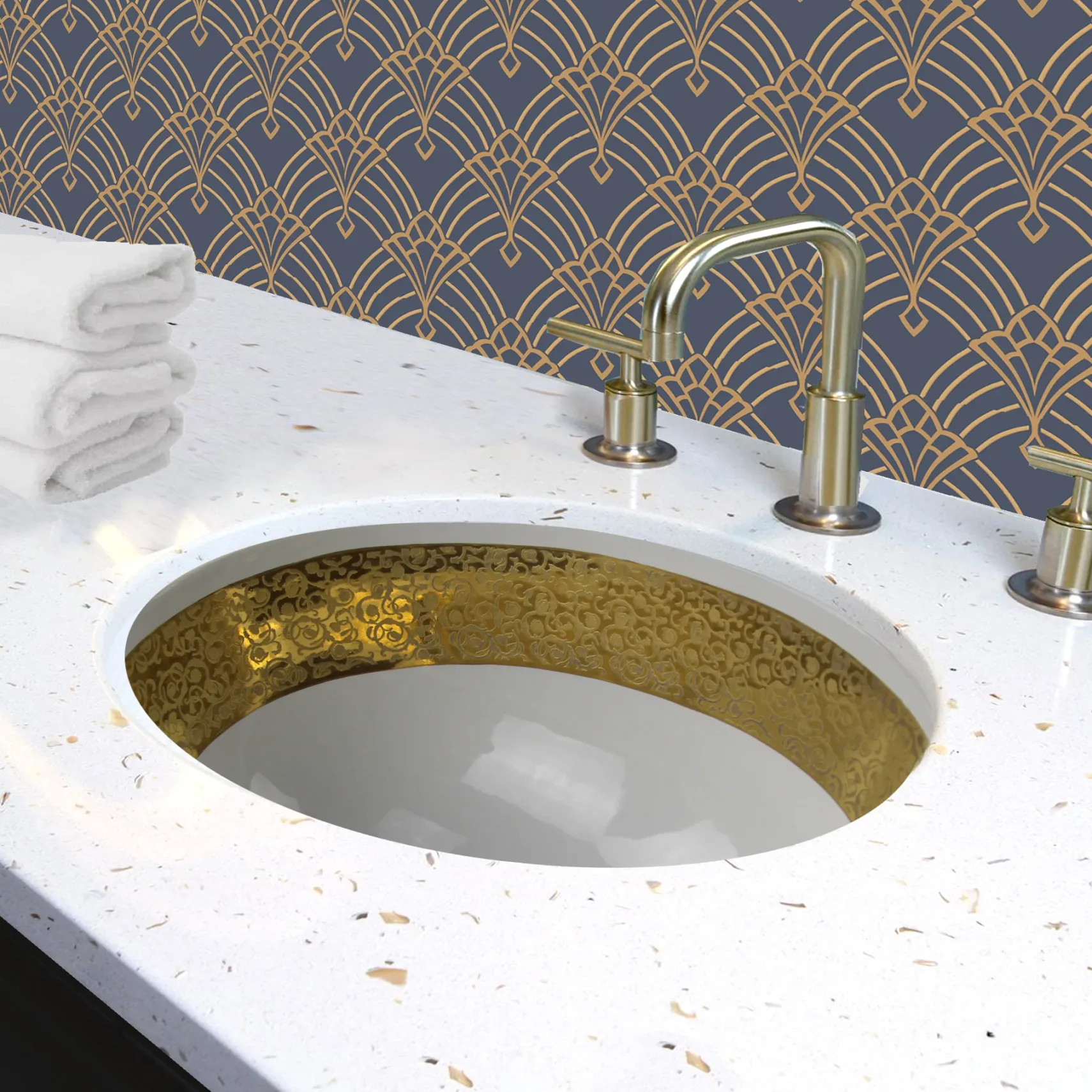 Nantucket Sinks Regatta 19" Fireclay Bathroom Sink, White/Gold, RC78340GRD