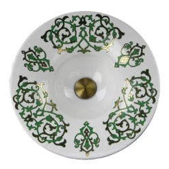 Nantucket Sinks Regatta 18" Fireclay Bathroom Vessel Sink, White/Green/Gold, RC77240GF