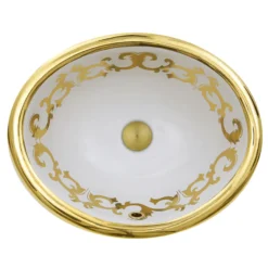 Nantucket Sinks Regatta 20" Fireclay Bathroom Sink, White/Gold, RC73240GS