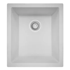 Nantucket Sinks Rockport 15" Rectangle Granite Composite Bar/Kitchen Sink with Accessories, White, PR1815-W