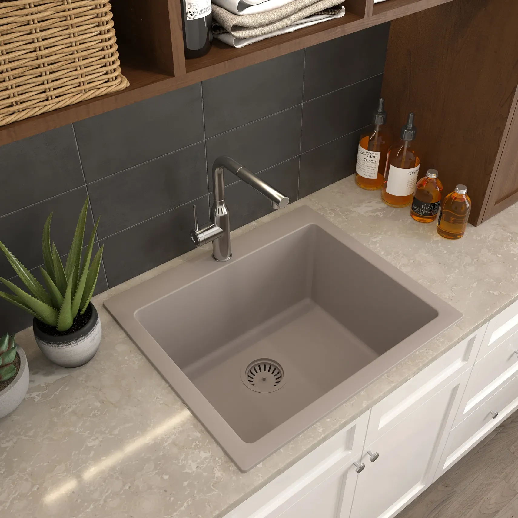 Nantucket Sinks Rockport 25" Dual Mount Granite Composite Laundry Sink, Truffle, PR2522-DM-TR