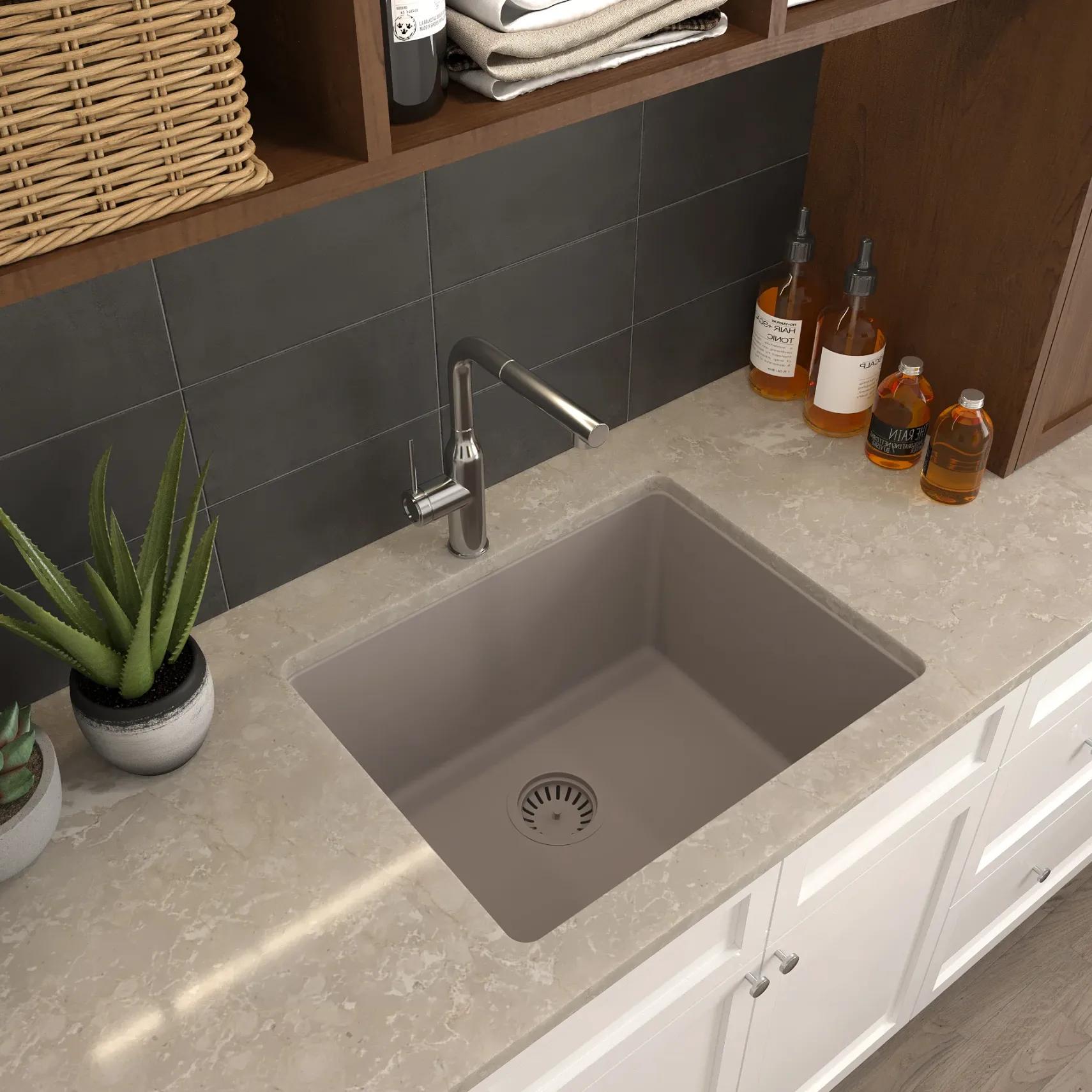 Nantucket Sinks Rockport 25" Dual Mount Granite Composite Laundry Sink, Truffle, PR2522-DM-TR