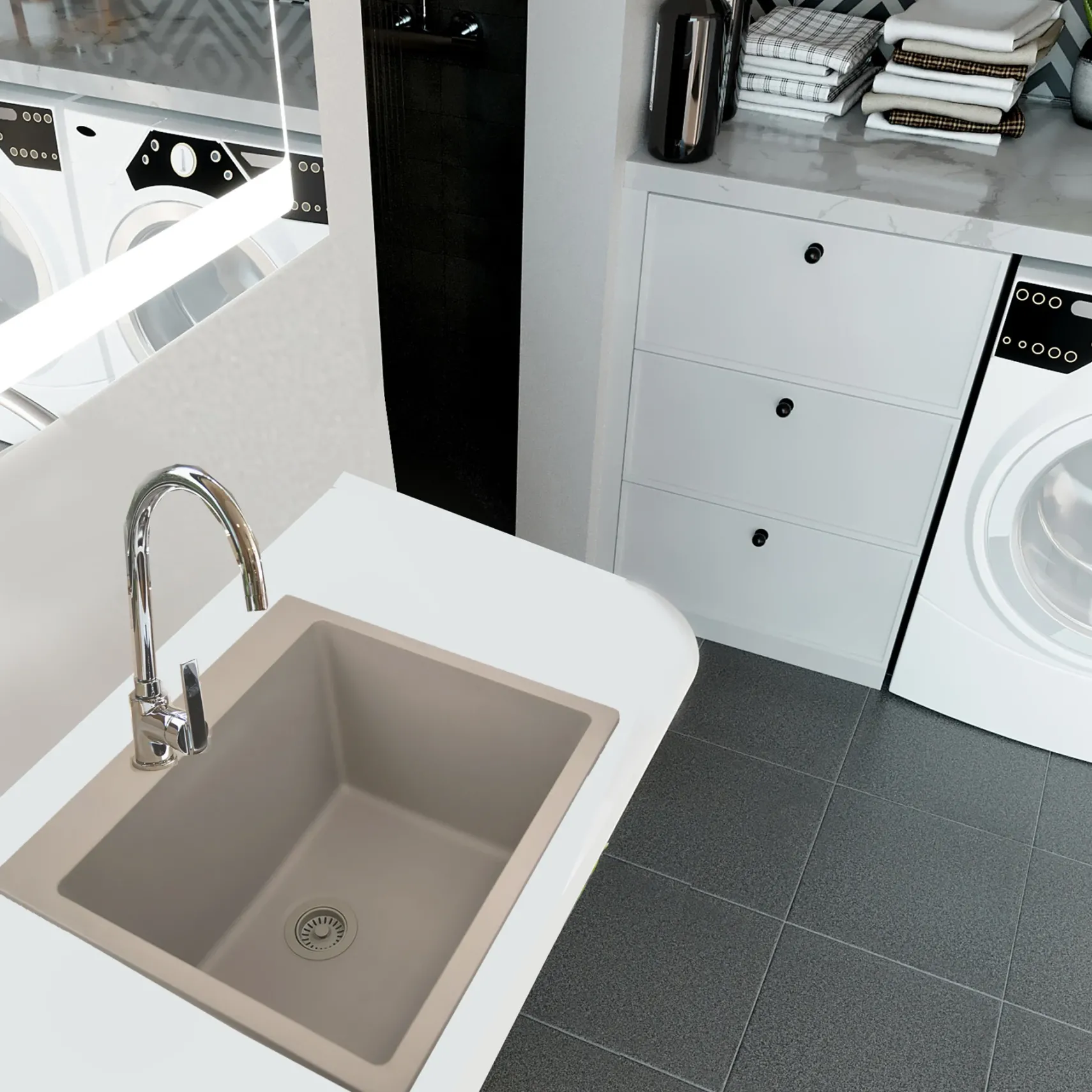 Nantucket Sinks Rockport 25" Dual Mount Granite Composite Laundry Sink, Truffle, PR2522-DM-TR