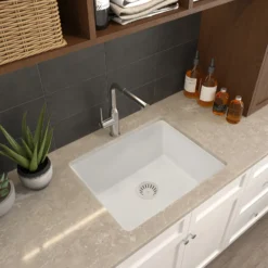 Nantucket Sinks Rockport 25" Dual Mount Granite Composite Laundry Sink, White, PR2522-DM-W