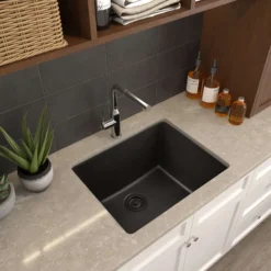 Nantucket Sinks Rockport 25" Dual Mount Granite Composite Laundry Sink, Black, PR2522-DM-BL