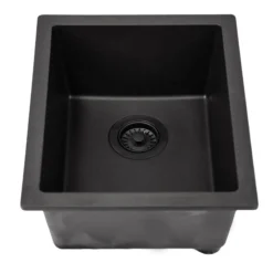 Nantucket Sinks Rockport 15" Rectangle Granite Composite Bar/Kitchen Sink with Accessories, Black, PR1815-BL