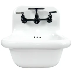 Nantucket Sinks Victorian 16.5" x 16.5" Irregular Wallmount Fireclay Bathroom Sink with Faucet and Accessories, White/Matte Black, NS-VC16-WW-MBFCT