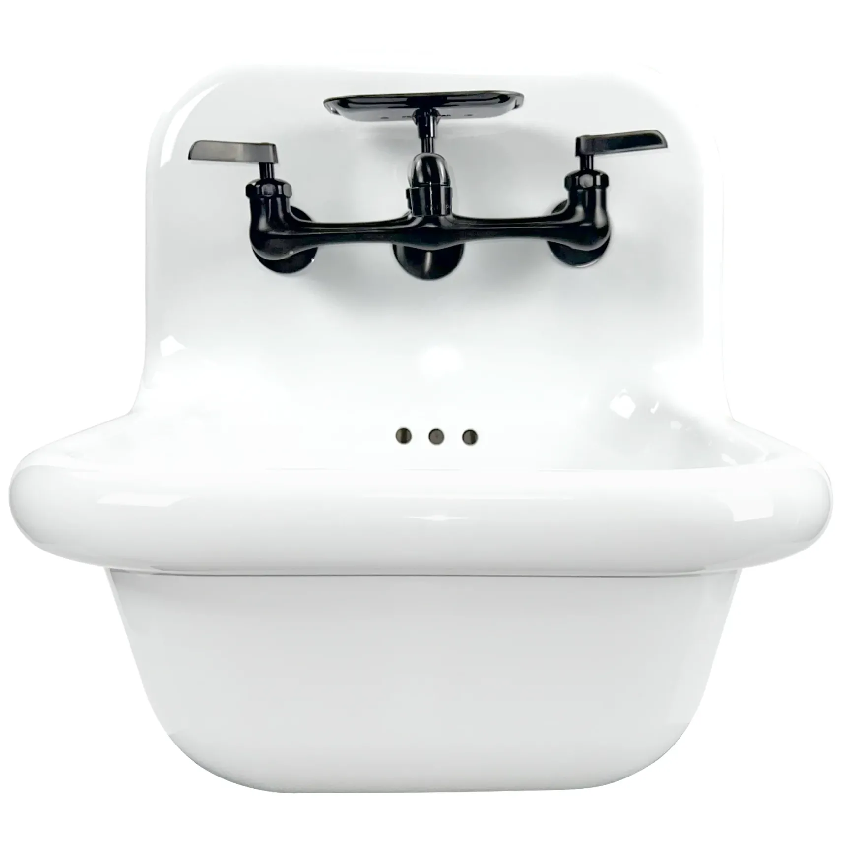 Nantucket Sinks Victorian 16.5" x 16.5" Irregular Wallmount Fireclay Bathroom Sink with Faucet and Accessories, White/Matte Black, NS-VC16-WW-MBFCT