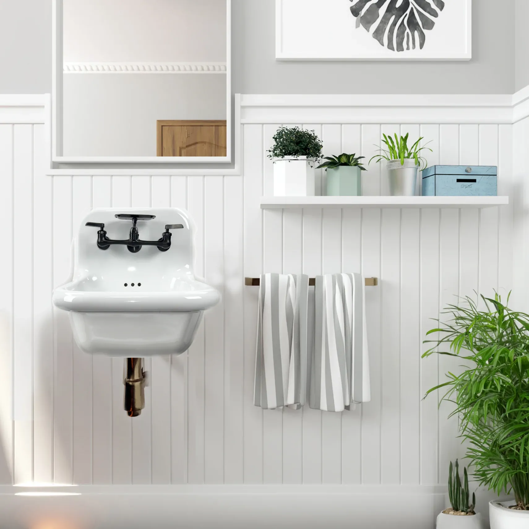 Nantucket Sinks Victorian 16.5" x 16.5" Irregular Wallmount Fireclay Bathroom Sink with Faucet and Accessories, White/Matte Black, NS-VC16-WW-MBFCT