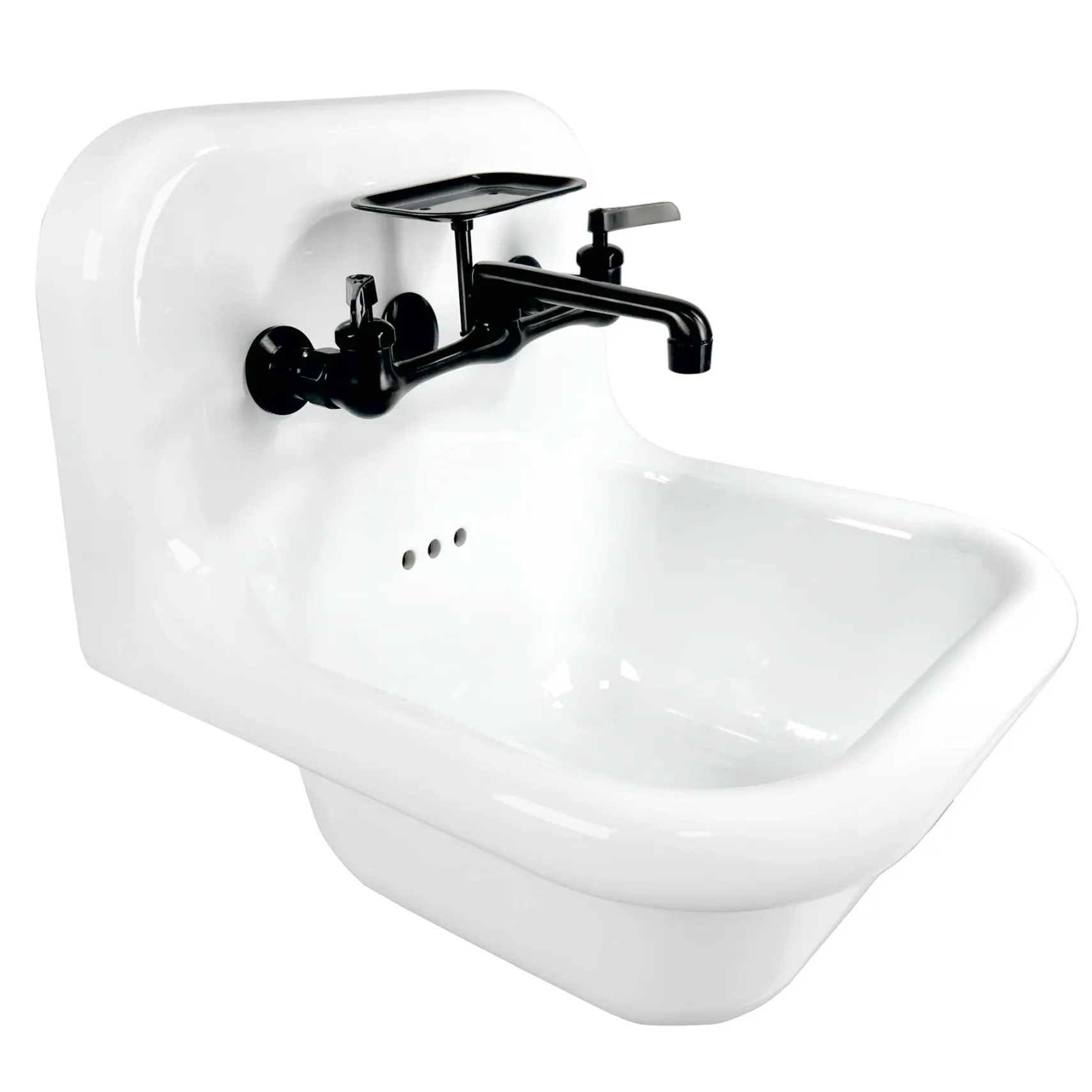Nantucket Sinks Victorian 16.5" x 16.5" Irregular Wallmount Fireclay Bathroom Sink with Faucet and Accessories, White/Matte Black, NS-VC16-WW-MBFCT