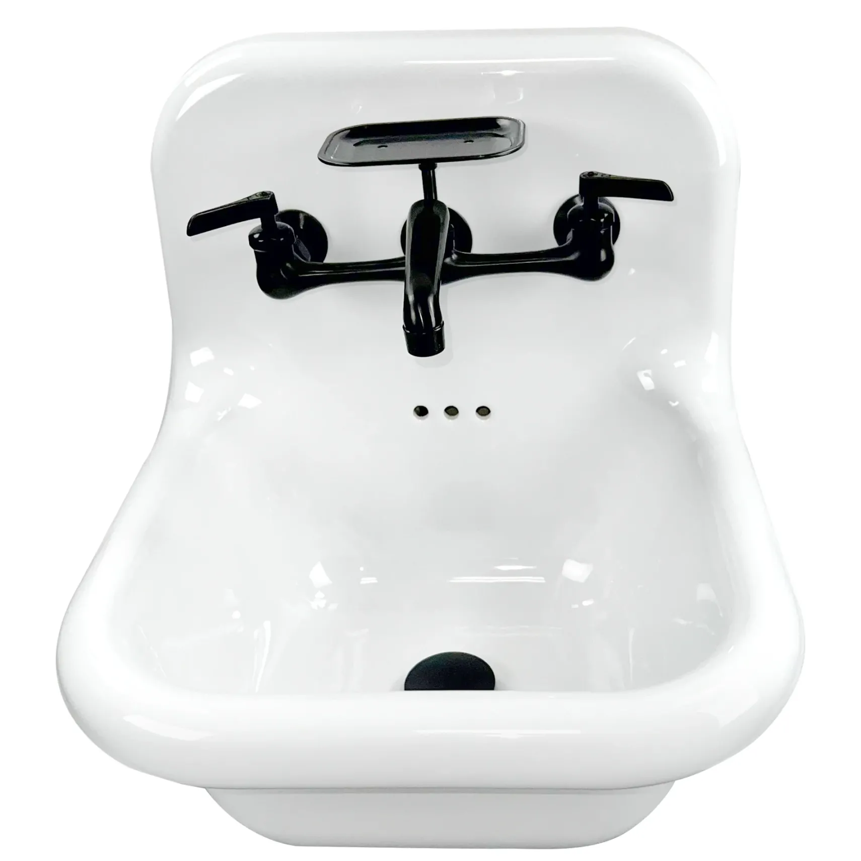 Nantucket Sinks Victorian 16.5" x 16.5" Irregular Wallmount Fireclay Bathroom Sink with Faucet and Accessories, White/Matte Black, NS-VC16-WW-MBFCT