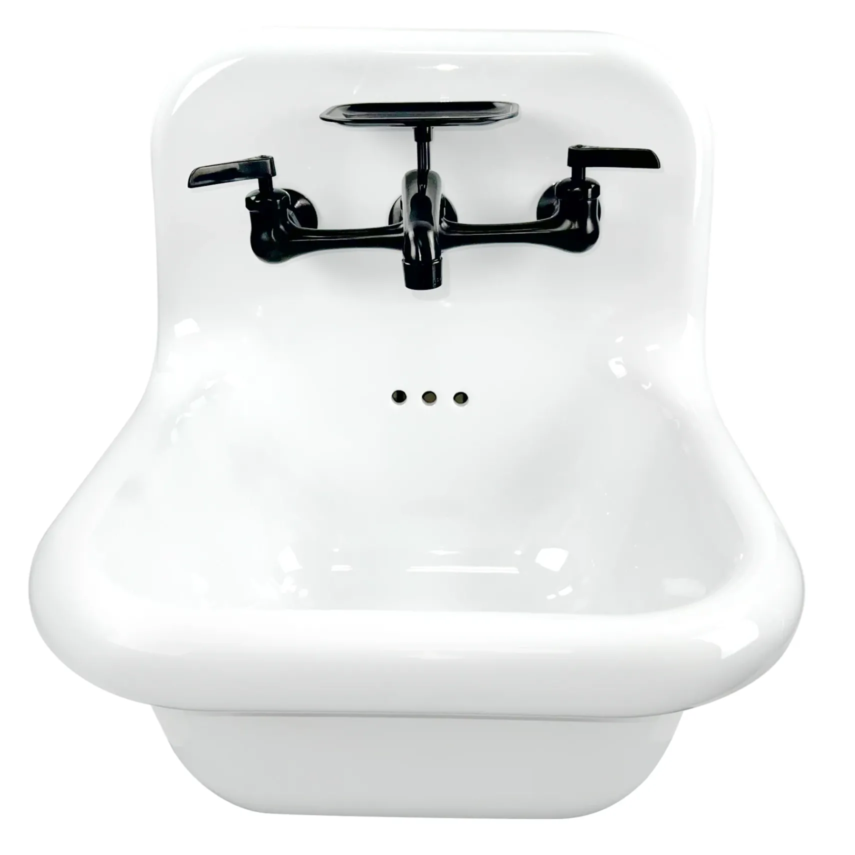 Nantucket Sinks Victorian 16.5" x 16.5" Irregular Wallmount Fireclay Bathroom Sink with Faucet and Accessories, White/Matte Black, NS-VC16-WW-MBFCT