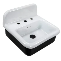 Nantucket Sinks Victorian 19.5" x 17.75" Irregular Wallmount Fireclay Bathroom Sink with Accessories, White/Black, NS-VCDM20-BLKW