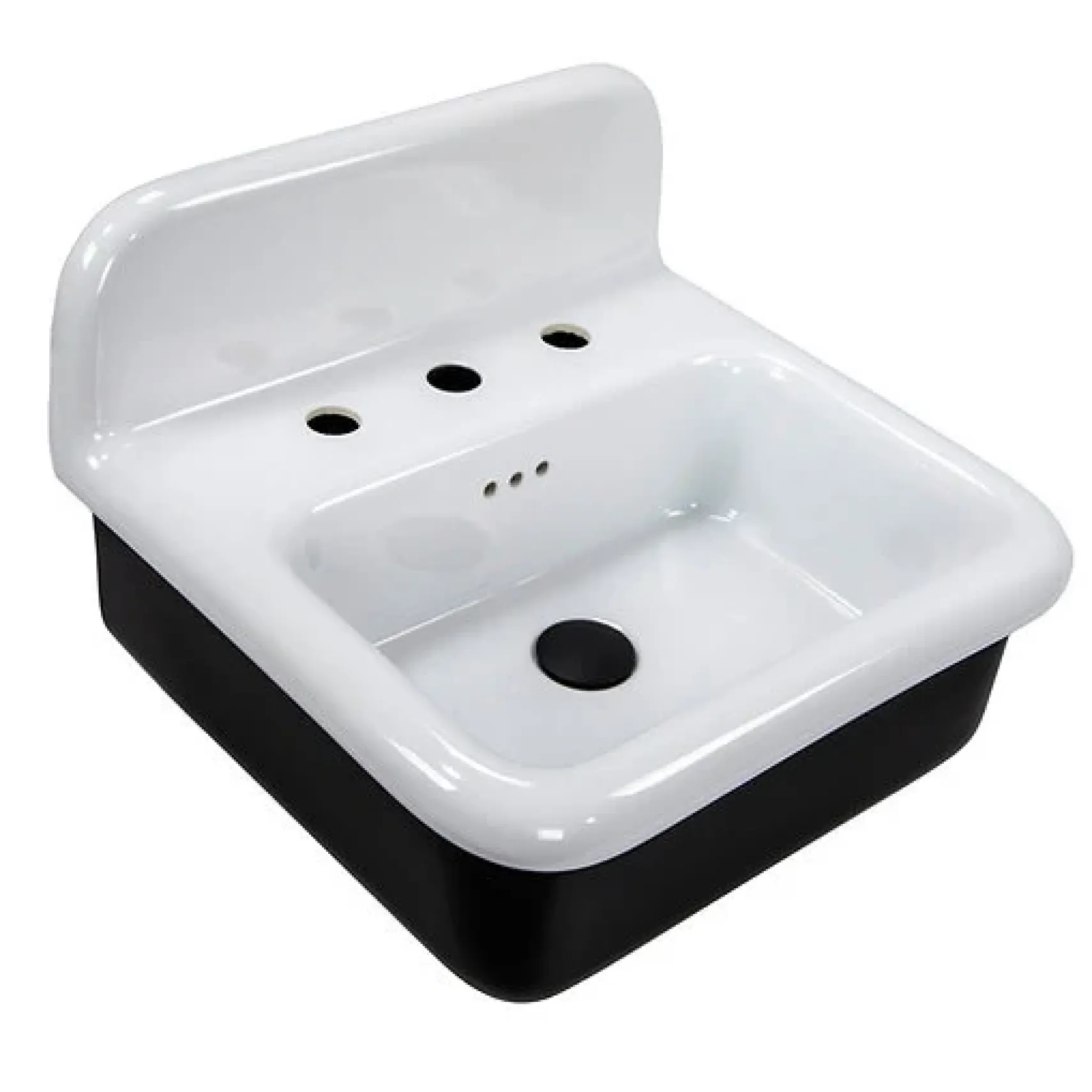 Nantucket Sinks Victorian 19.5" x 17.75" Irregular Wallmount Fireclay Bathroom Sink with Accessories, White/Black, NS-VCDM20-BLKW