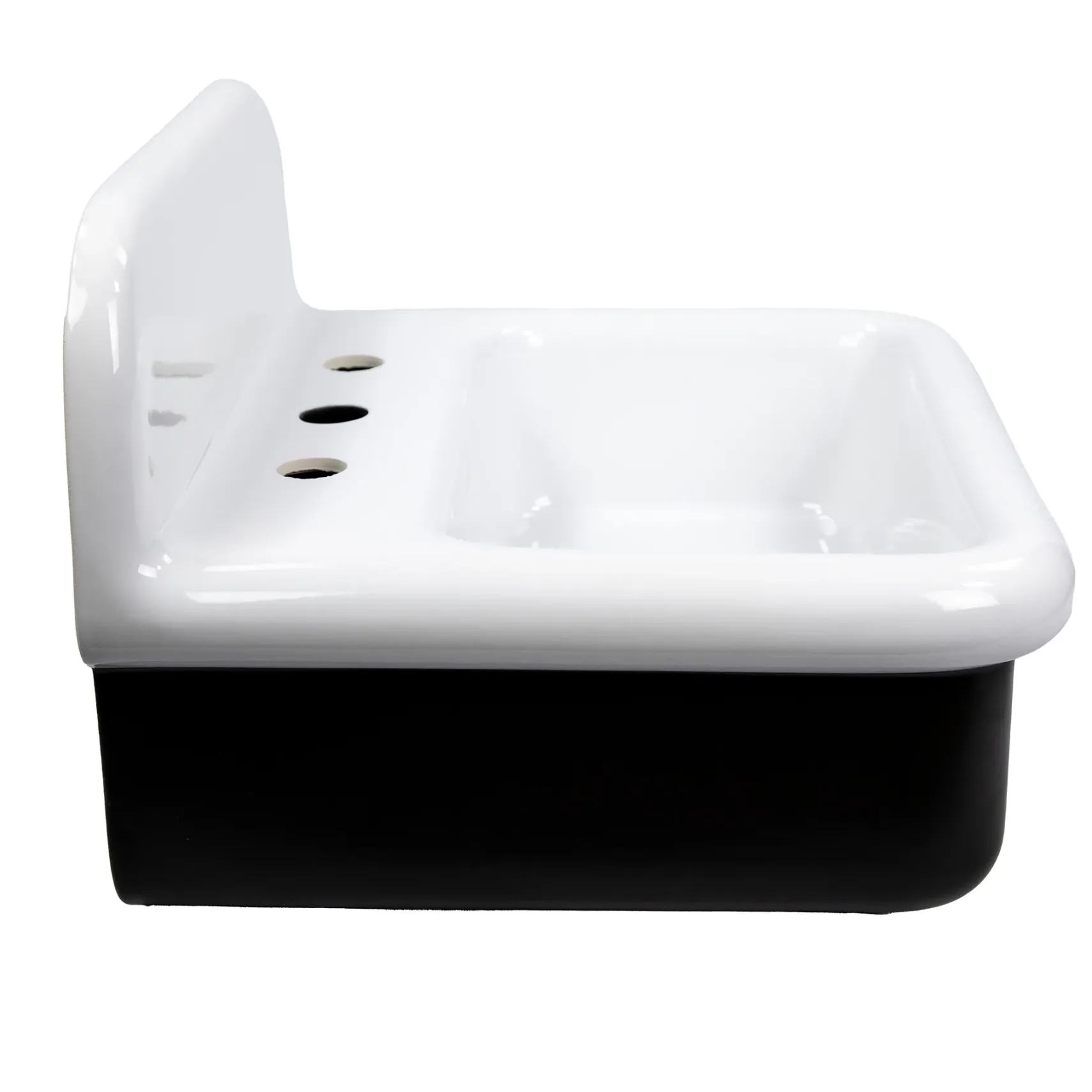 Nantucket Sinks Victorian 19.5" x 17.75" Irregular Wallmount Fireclay Bathroom Sink with Accessories, White/Black, NS-VCDM20-BLKW