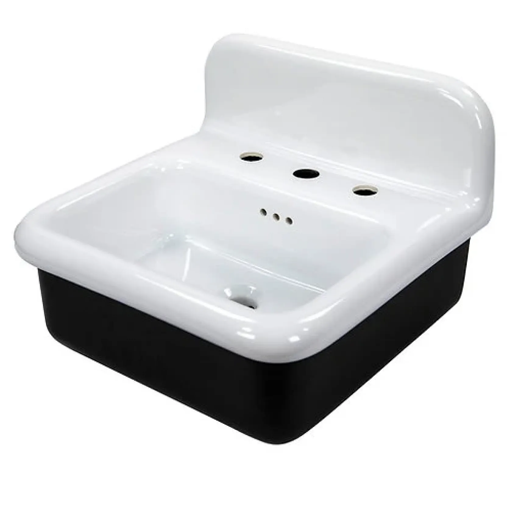Nantucket Sinks Victorian 19.5" x 17.75" Irregular Wallmount Fireclay Bathroom Sink with Accessories, White/Black, NS-VCDM20-BLKW