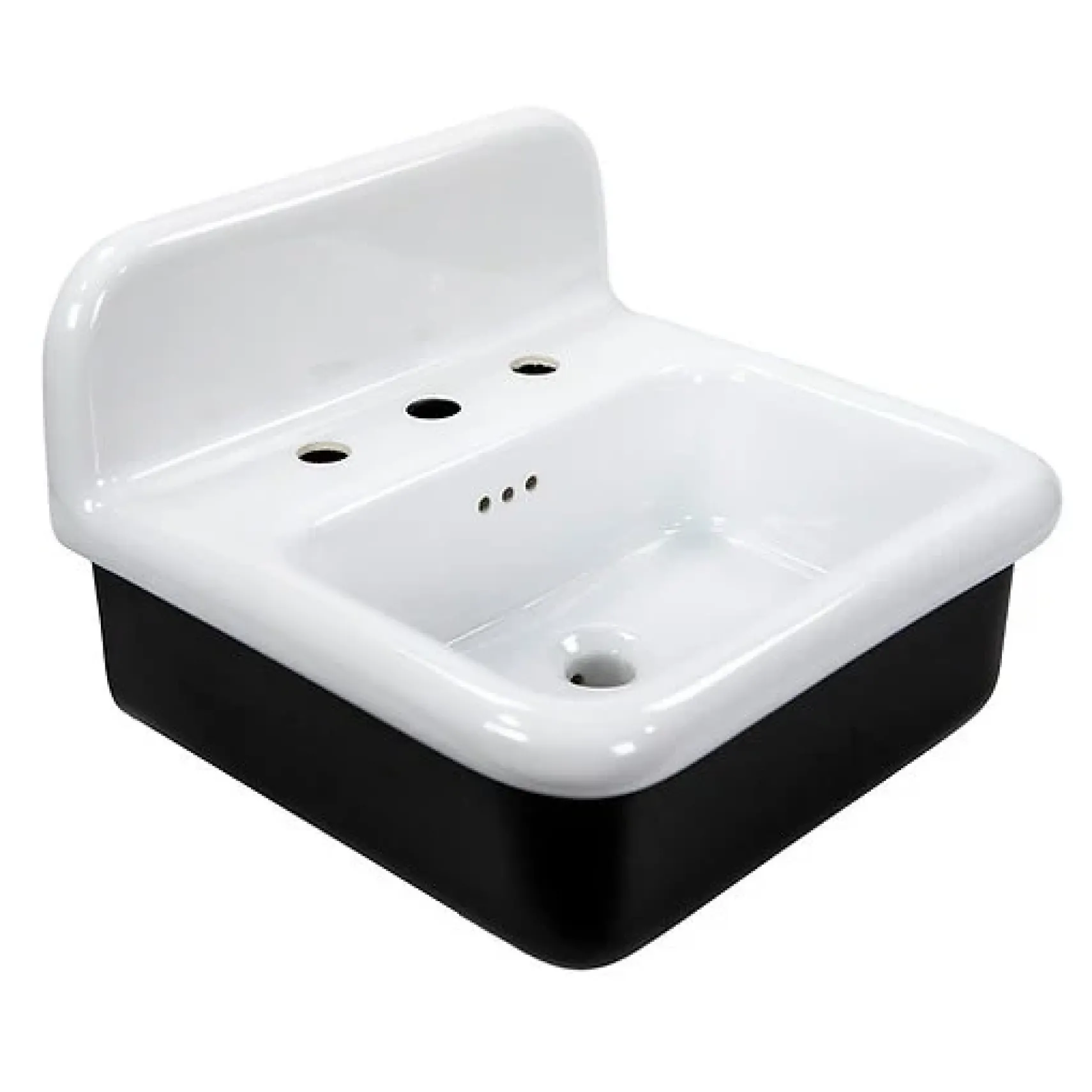 Nantucket Sinks Victorian 19.5" x 17.75" Irregular Wallmount Fireclay Bathroom Sink with Accessories, White/Black, NS-VCDM20-BLKW