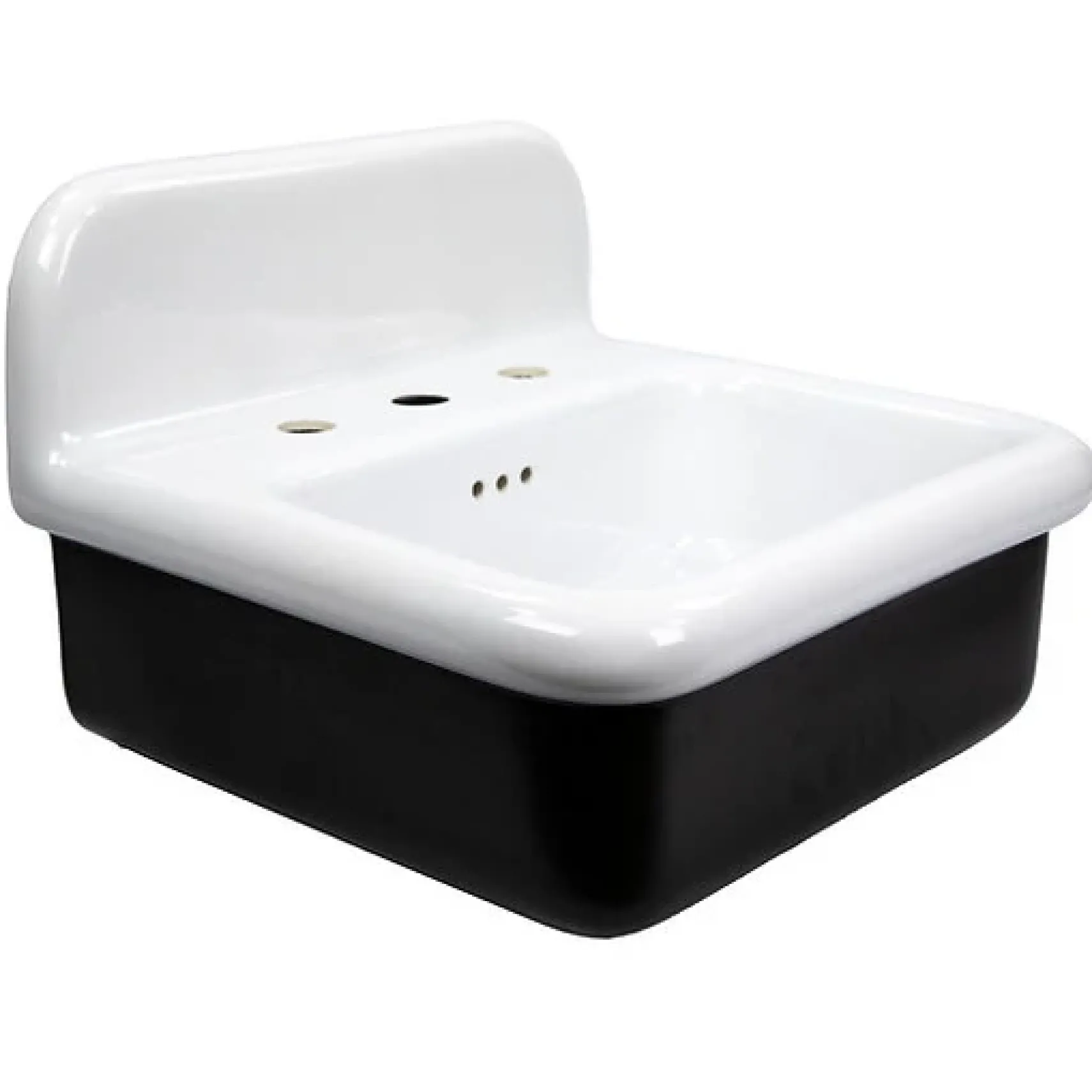 Nantucket Sinks Victorian 19.5" x 17.75" Irregular Wallmount Fireclay Bathroom Sink with Accessories, White/Black, NS-VCDM20-BLKW
