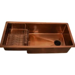 Nantucket Sinks x Studio Dearborn Brightwork 39" Undermount Copper Kitchen Sink with Accessories, 16 Gauge, STEPPE3918-SMC