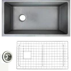 Nantucket Sinks Cape 34" Dual Mount Fireclay Kitchen Sink with Accessories, Concrete Grey, Wellfleet-3419Concrete