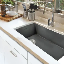 Nantucket Sinks Cape 34" Dual Mount Fireclay Kitchen Sink with Accessories, Concrete Grey, Wellfleet-3419Concrete