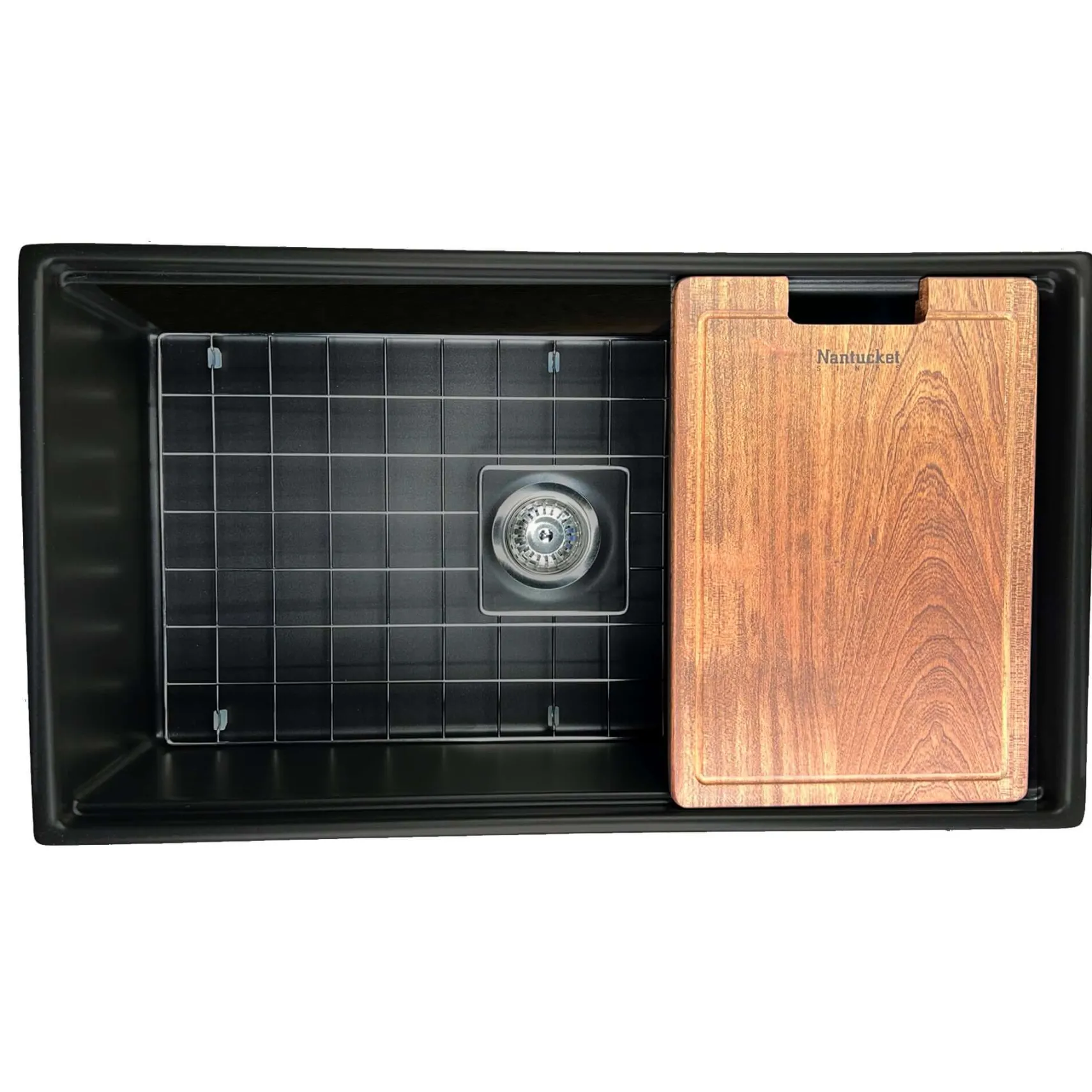 Nantucket Sinks Cape 33" Fireclay Workstation Farmhouse Sink with Accessories, Matte Black, T-PS33MB