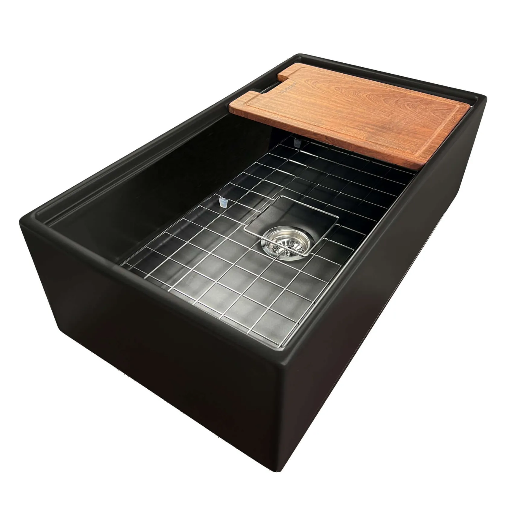Nantucket Sinks Cape 33" Fireclay Workstation Farmhouse Sink with Accessories, Matte Black, T-PS33MB