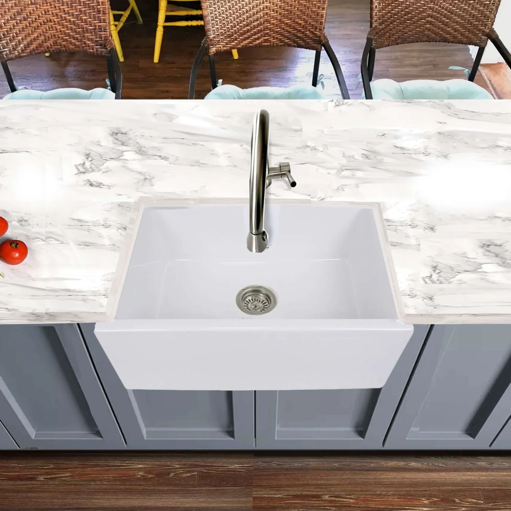 Nantucket Sinks Cape 24" Fireclay Farmhouse Sink, White, Hyannis-24