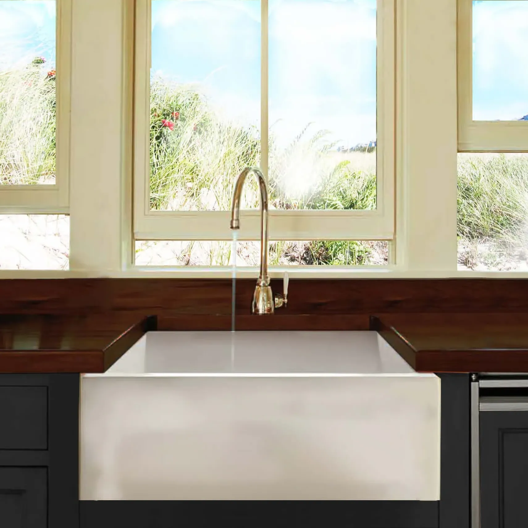 Nantucket Sinks Cape 24" Fireclay Farmhouse Sink, White, Hyannis-24