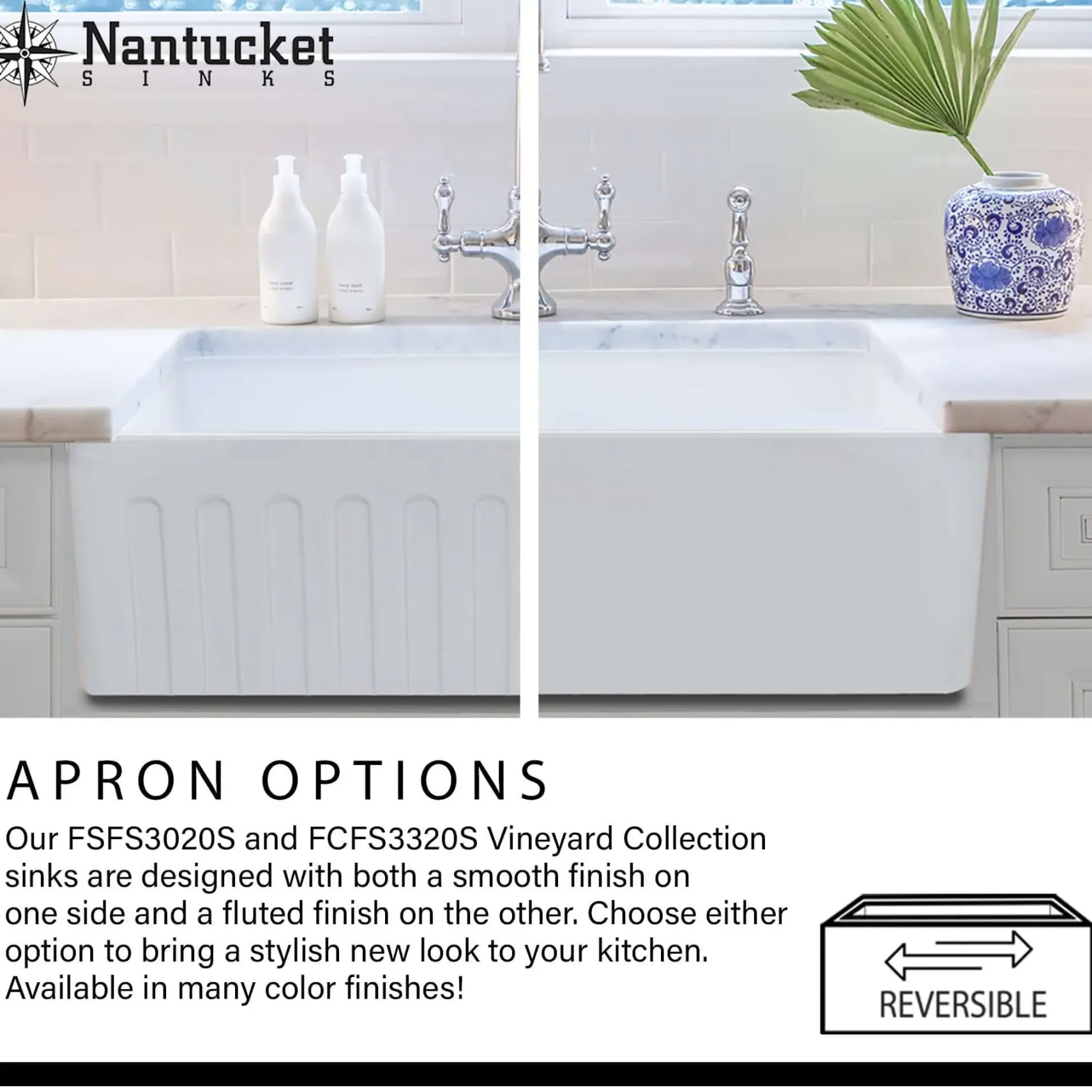 Nantucket Sinks Cape 36" Fireclay Farmhouse Sink, White, FCFS36-DB