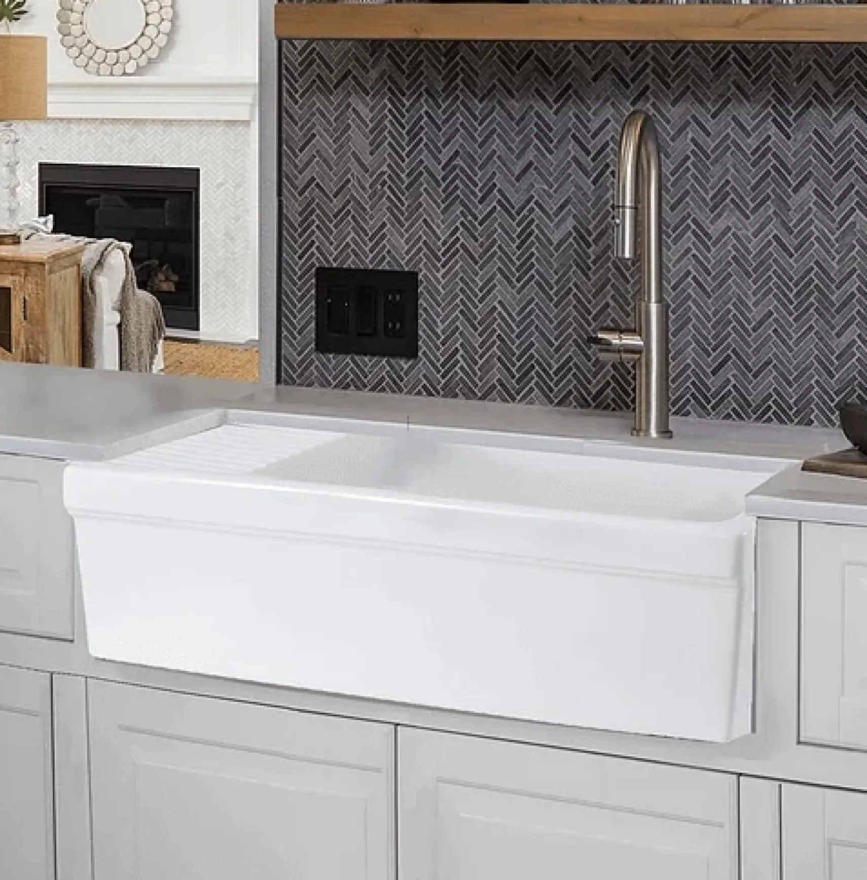 Nantucket Sinks Cape 36" Fireclay Farmhouse Sink, White, FCFS36-DB