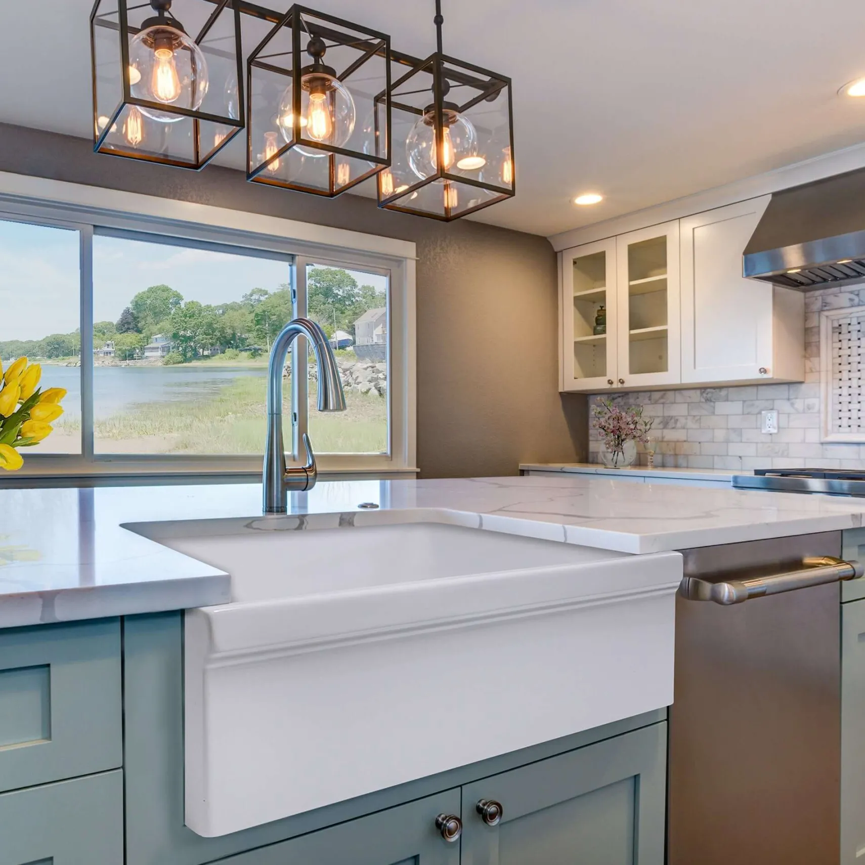 Nantucket Sinks Cape 36" Fireclay Farmhouse Sink, White, Yarmouth-36W