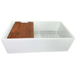 Nantucket Sinks Cape 33" Fireclay Workstation Farmhouse Sink with Accessories, White, T-PS33W