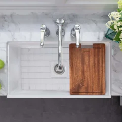 Nantucket Sinks Cape 33" Fireclay Workstation Farmhouse Sink with Accessories, White, T-PS33W