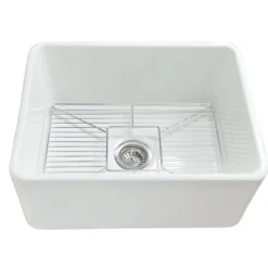 Nantucket Sinks Cape 23" Fireclay Farmhouse Sink with Accessories, White, P-FCS23