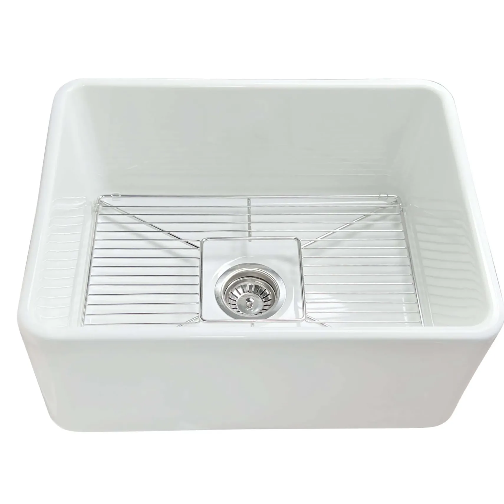 Nantucket Sinks Cape 23" Fireclay Farmhouse Sink with Accessories, White, P-FCS23