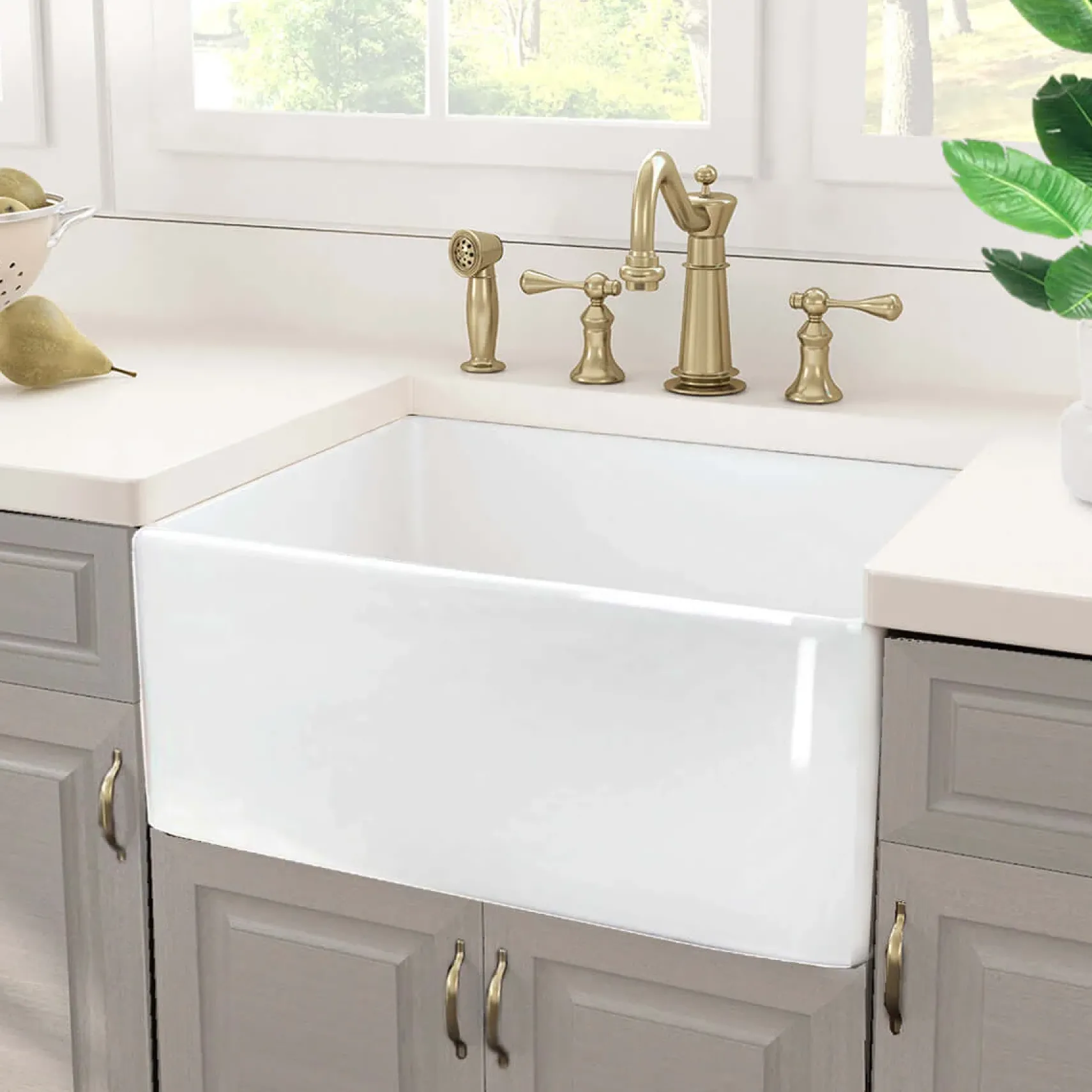 Nantucket Sinks Cape 23" Fireclay Farmhouse Sink with Accessories, White, P-FCS23