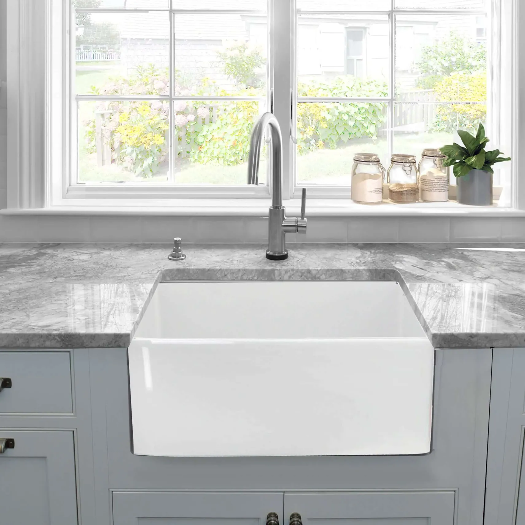Nantucket Sinks Cape 23" Fireclay Farmhouse Sink with Accessories, White, P-FCS23
